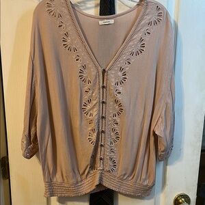 Maurices Tan 3/4 Sleeve Embellished Blouse